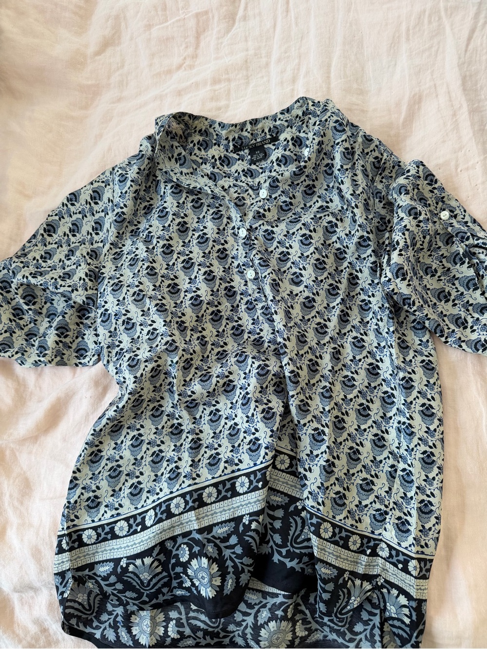 Lucky Brand Blue Floral Silk Button-Up Top